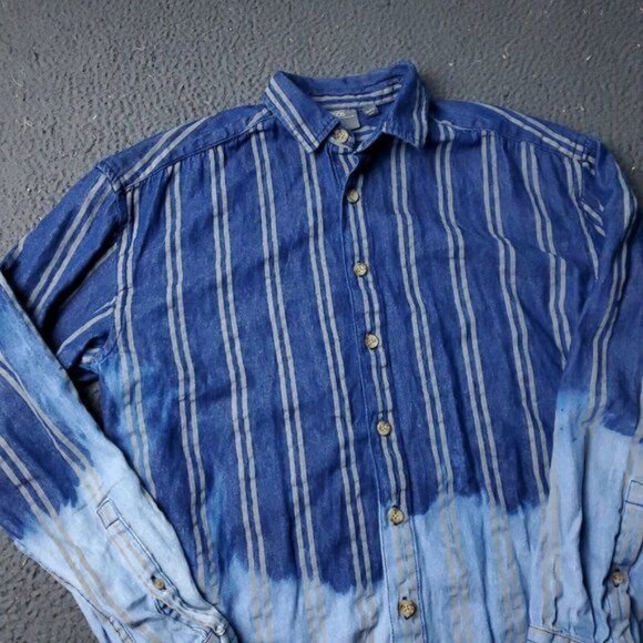 ASOS Ombre Denim Button Shirt Mens XS Extra Small Long Sleeve Blue Y2k - Picture 2 of 10